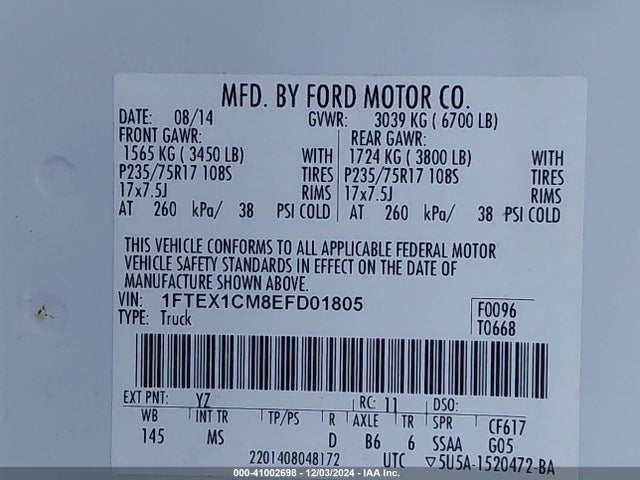 Ford F-150 Xlt 2014 1FTEX1CM8EFD01805 Image 9