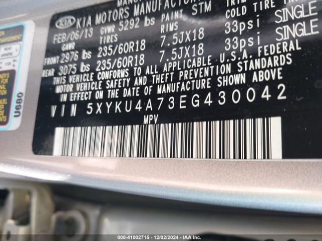 5XYKU4A73EG430042 KIA Sorento Ex V6