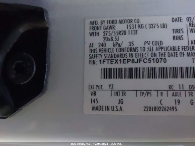 1FTEX1EP8JFC51070 Ford F-150 Xl