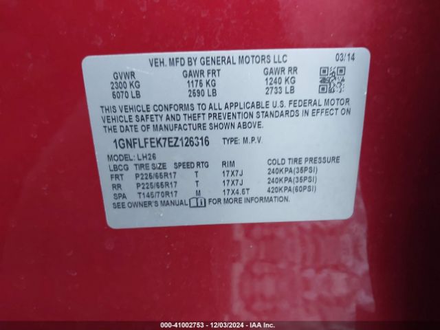 1GNFLFEK7EZ126316 Chevrolet EQUINOX 1LT