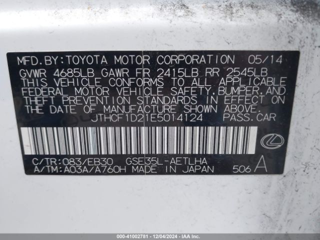 JTHCF1D21E5014124 Lexus IS 250