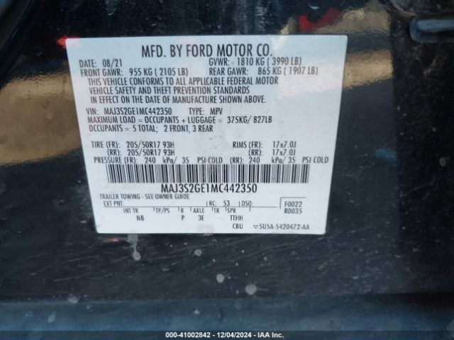 MAJ3S2GE1MC442350 Ford Ecosport Se