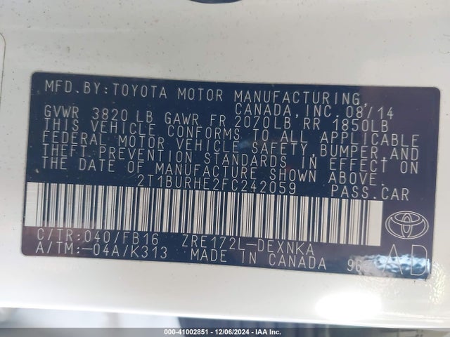 Toyota COROLLA LE 2015 2T1BURHE2FC242059 Image 9