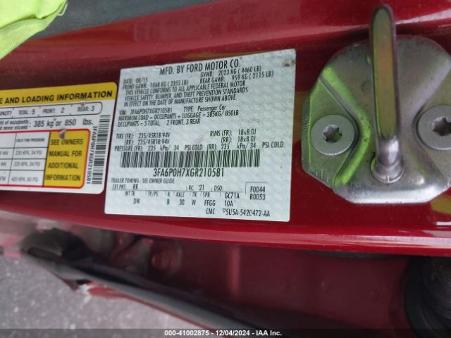3FA6P0H7XGR210581 Ford FUSION SE