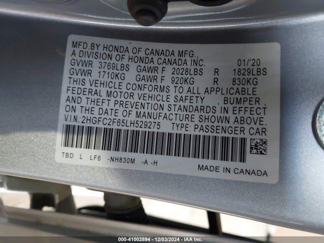 Honda Civic Lx 2020 2HGFC2F65LH529275 Image 9