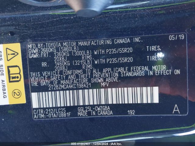 2T2BZMCA4KC198421 Lexus Rx 350 F Sport