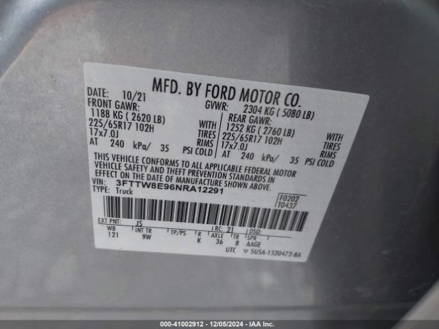 3FTTW8E96NRA12291 Ford Maverick Xl