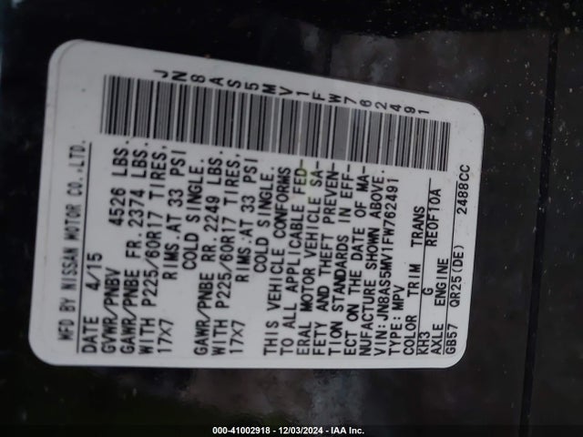 Nissan Rogue Select S 2015 JN8AS5MV1FW762491 Image 9