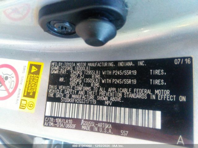 5TDDKRFH2GS317119 Toyota Highlander Limited Platinum V6