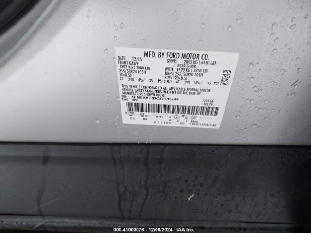 1FM5K8D87GGB85448 Ford EXPLORER XLT