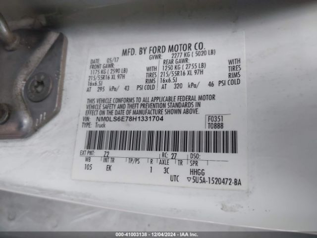 NM0LS6E78H1331704 Ford Transit Connect Xl