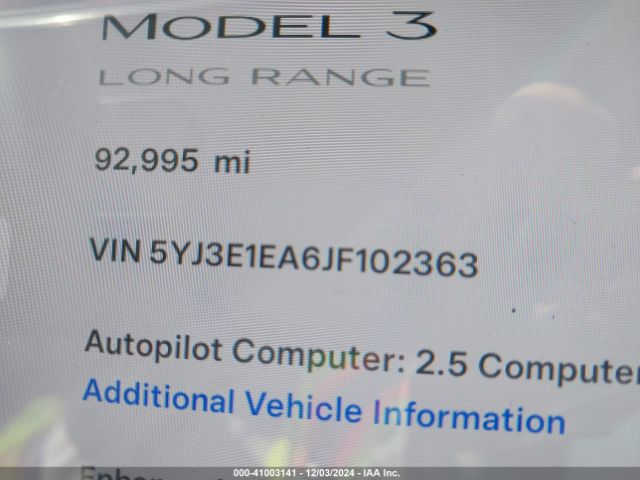 5YJ3E1EA6JF102363 Tesla Model 3 Long Range/mid Range