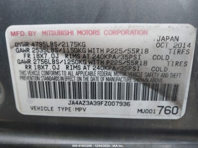 2015 MITSUBISHI OUTLANDER JA4AZ3A39FZ007936 Photo 8