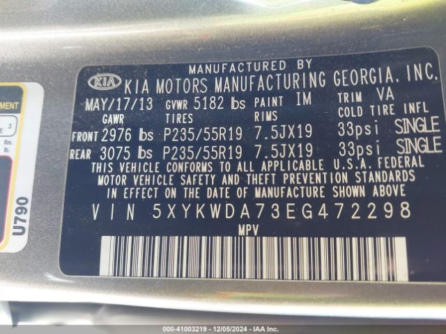 5XYKWDA73EG472298 KIA Sorento Limited V6
