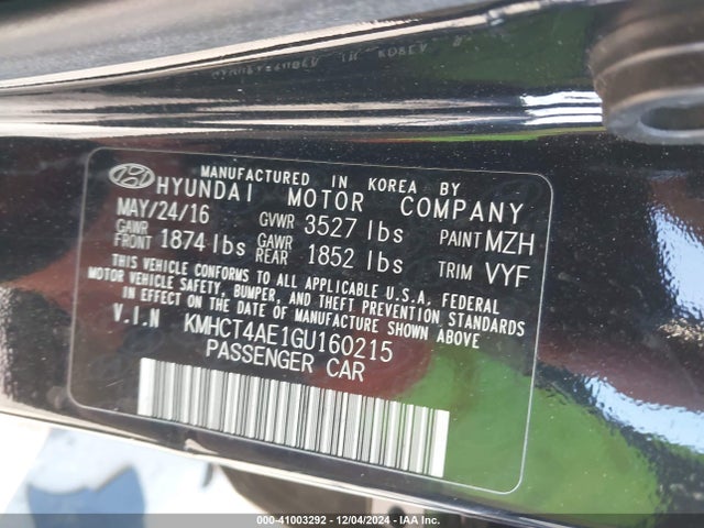 KMHCT4AE1GU160215 Hyundai ACCENT SE