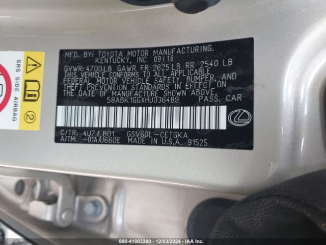 58ABK1GGXHU036489 Lexus ES 350
