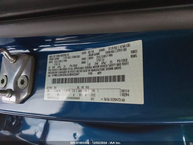 1FMCU9HD9JUB52247 Ford ESCAPE SEL