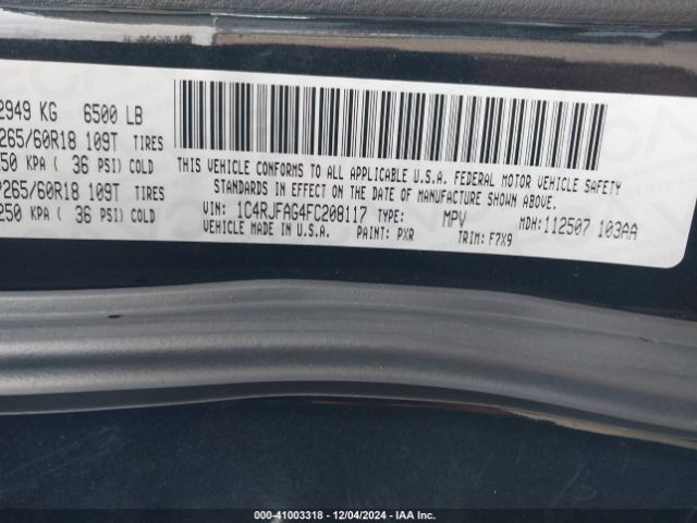 1C4RJFAG4FC208117 Jeep Grand Cherokee Laredo