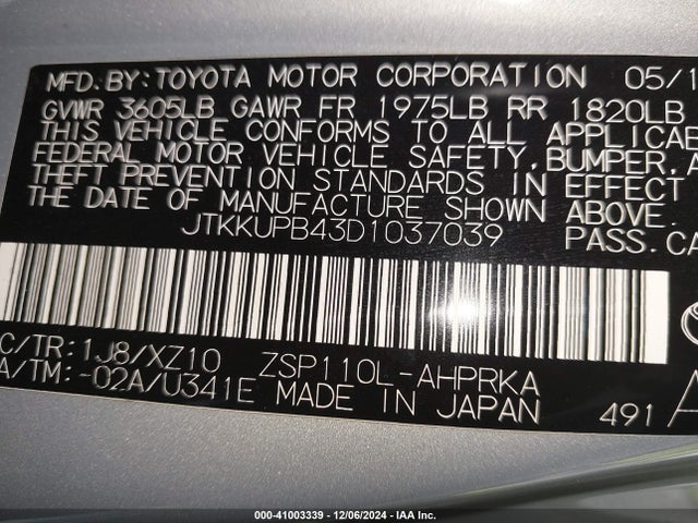 Продажа на аукционе авто 2013 Scion Xd 10 Series, vin: JTKKUPB43D1037039, номер лота: 41003339