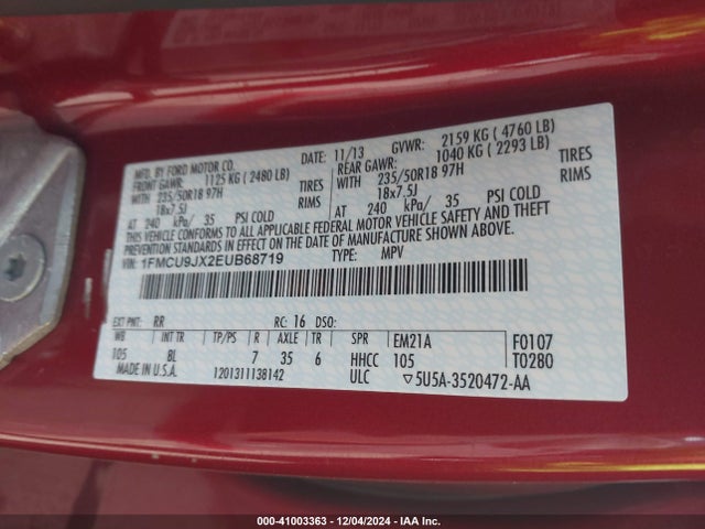 Ford Escape Titanium 2014 1FMCU9JX2EUB68719 Image 9
