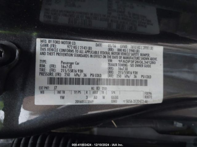 1FADP3F26GL341280 Ford FOCUS SE