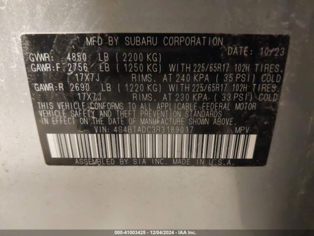 4S4BTADC3R3189017 Subaru Outback Premium