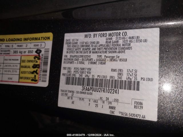 3FA6P0UU2FR102241 Ford Fusion Hybrid S