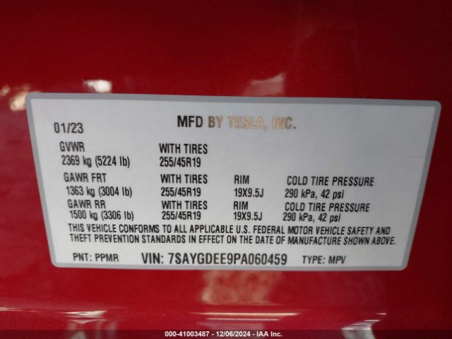 7SAYGDEE9PA060459 Tesla Model Y Awd/long Range Dual Motor All-wheel Drive