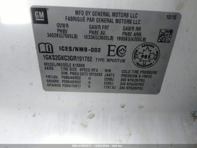 1GKS2GKC3GR191782 GMC Yukon Xl Slt