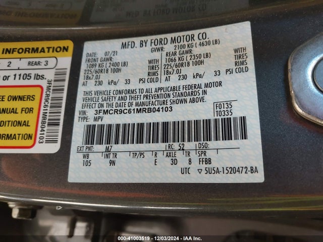 3FMCR9C61MRB04103 Ford Bronco Sport Outer Banks