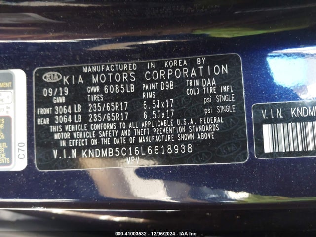 KIA SEDONA LX 2020 KNDMB5C16L6618938 Image 9