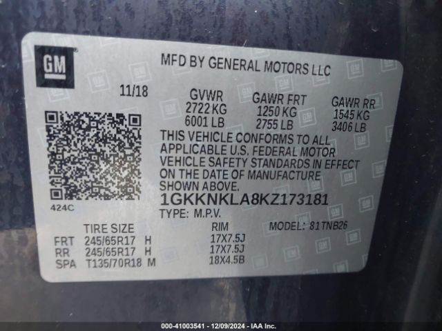1GKKNKLA8KZ173181 GMC Acadia Sle-1
