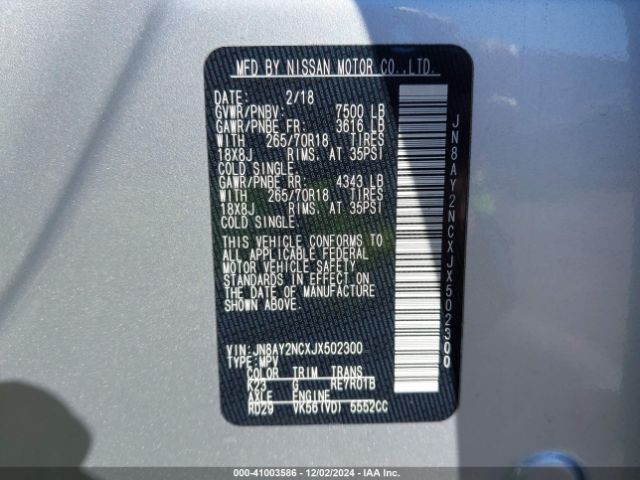 JN8AY2NCXJX502300 Nissan ARMADA SV
