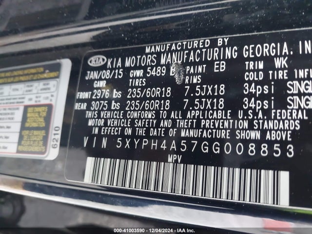 KIA Sorento 3.3l Ex 2016 5XYPH4A57GG008853 Image 9