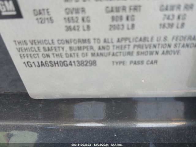 1G1JA6SH0G4138298 Chevrolet Sonic Ls Auto
