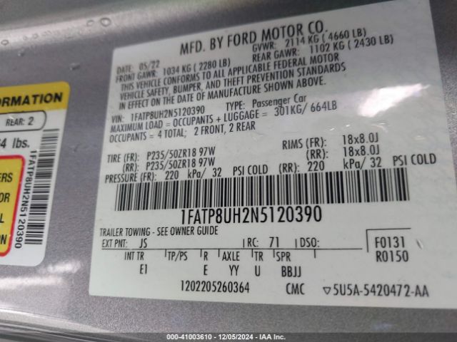 1FATP8UH2N5120390 Ford Mustang Ecoboost Premium