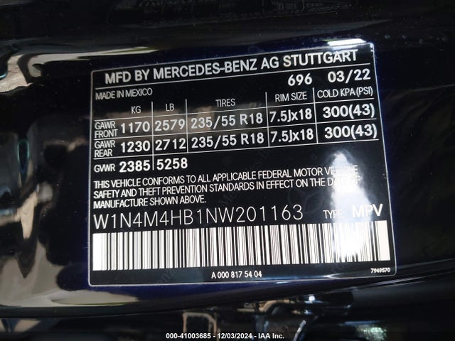 W1N4M4HB1NW201163 Mercedes-Benz Glb 250 4matic