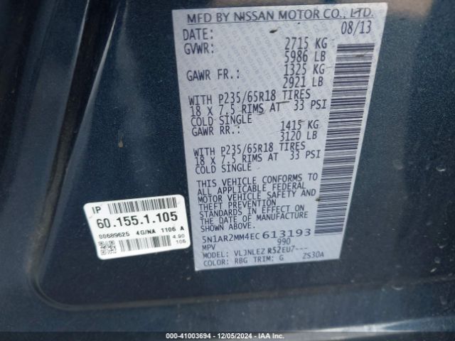 5N1AR2MM4EC613193 Nissan Pathfinder Sv