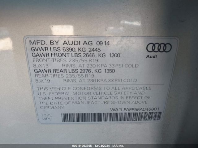 WA1LFAFP5FA046801 Audi Q5 2.0t Premium