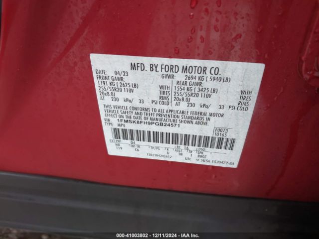 1FMSK8FH9PGB24571 Ford Explorer Limited