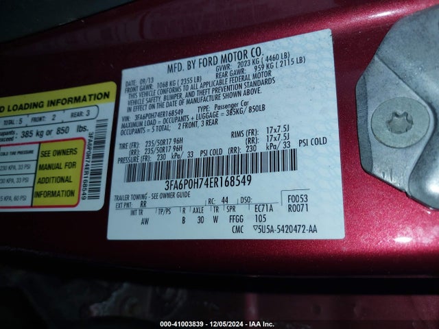 Ford FUSION SE 2014 3FA6P0H74ER168549 Image 9