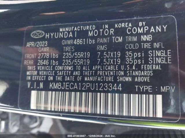 KM8JECA12PU123344 Hyundai Tucson Hybrid Limited