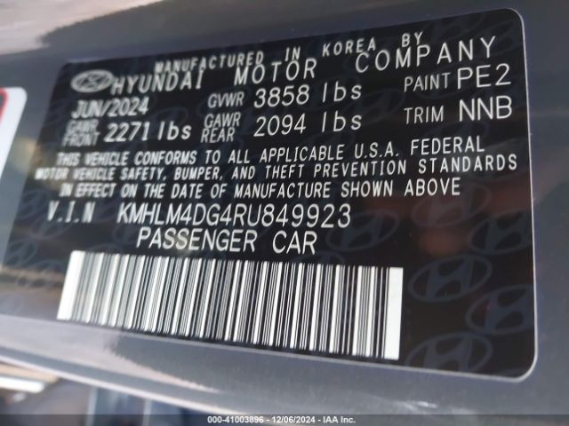 KMHLM4DG4RU849923 Hyundai ELANTRA SEL