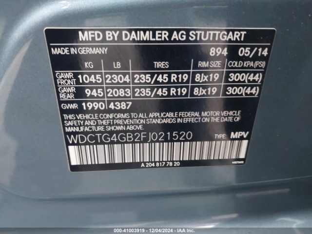 WDCTG4GB2FJ021520 Mercedes-Benz Gla 250 4matic