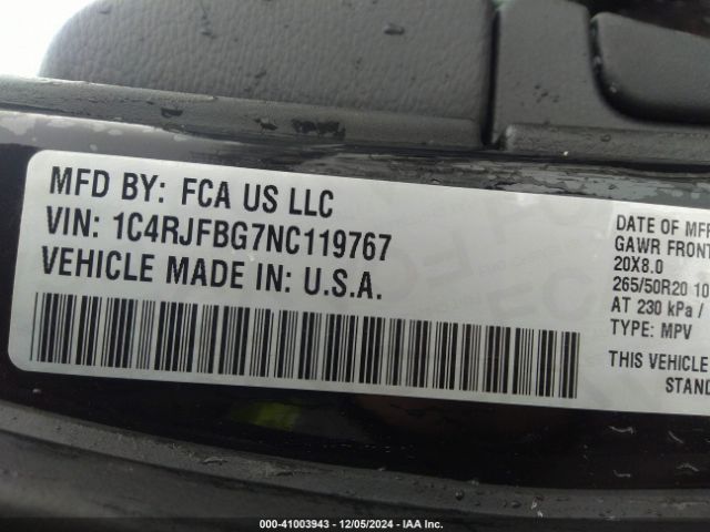 1C4RJFBG7NC119767 Jeep Grand Cherokee Wk Limited 4x4