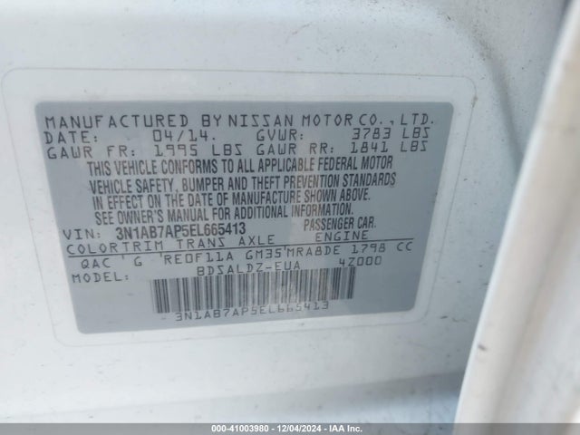 Nissan SENTRA SV 2014 3N1AB7AP5EL665413 Image 9