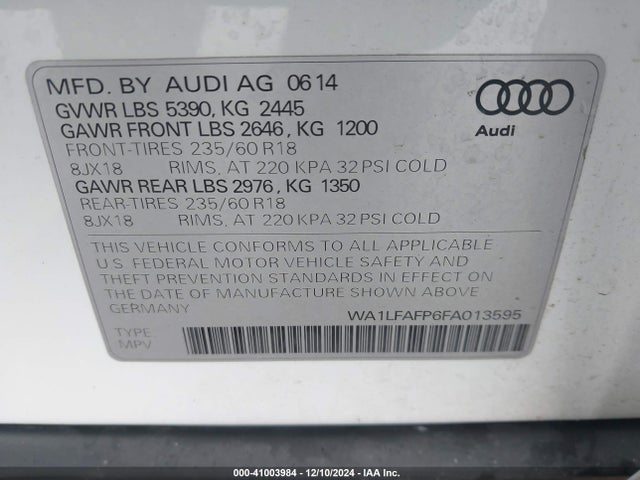 WA1LFAFP6FA013595 Audi Q5 2.0t Premium