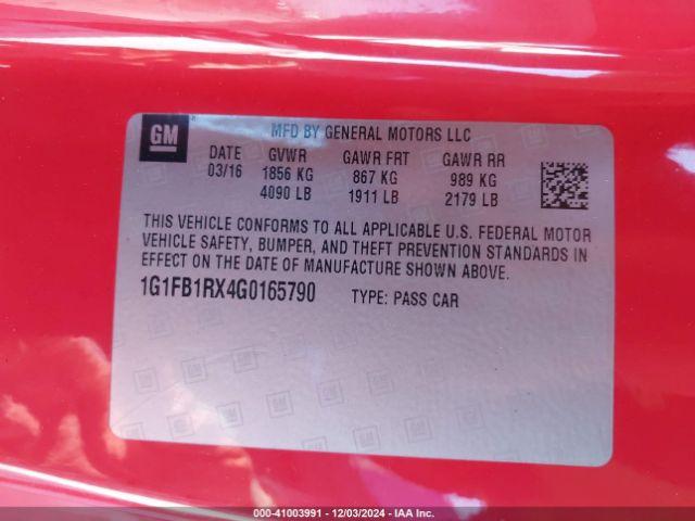 1G1FB1RX4G0165790 Chevrolet Camaro 1lt