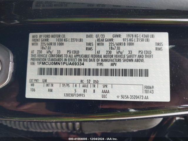 1FMCU0MN1PUA69334 Ford Escape St-line