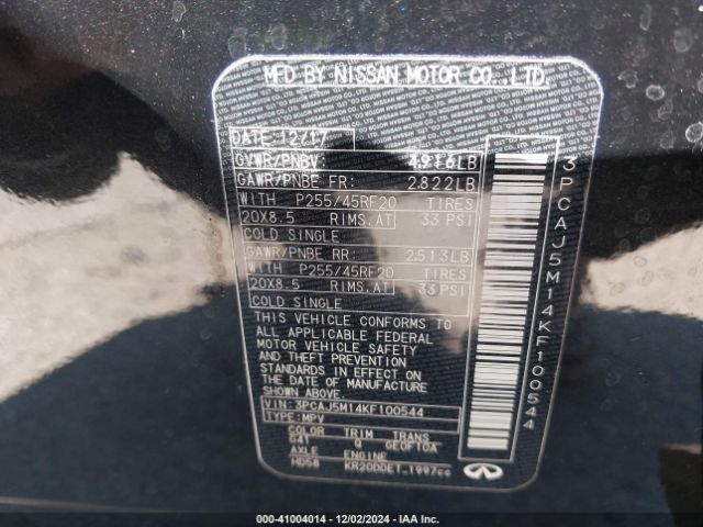3PCAJ5M14KF100544 Infiniti Qx50 Essential